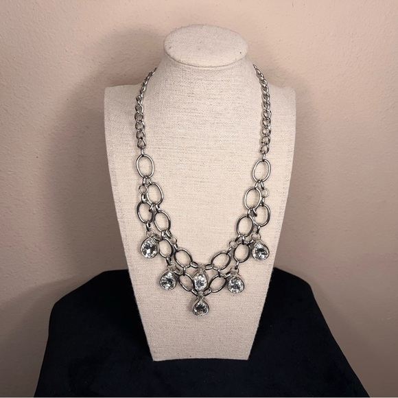 Silver Layered Gem Necklace Costume Event Party Cocktail - Picture 11 of 11